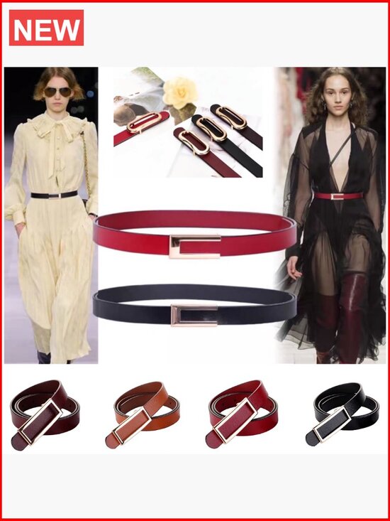 Genuine Leather Belt with Gold Oval Buckle for Women main image 3